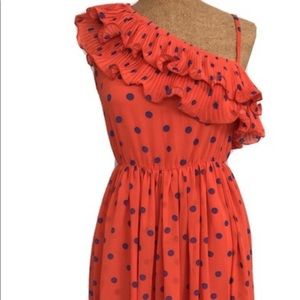 Orange & blue one asymmetrical, ruffle polka dot dress. Perfect for game day!!